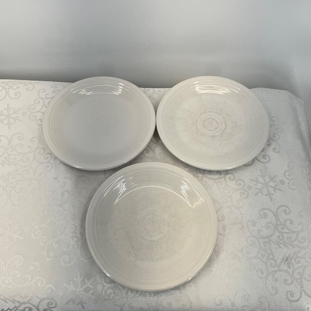 Fiesta Ware White Ceramic 7 1/4" Plates Authentic Homer Laughlin Set of‎ 3